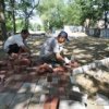 New footpaths of colored brick